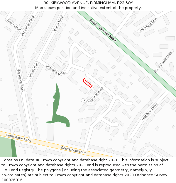 90, KIRKWOOD AVENUE, BIRMINGHAM, B23 5QY: Location map and indicative extent of plot