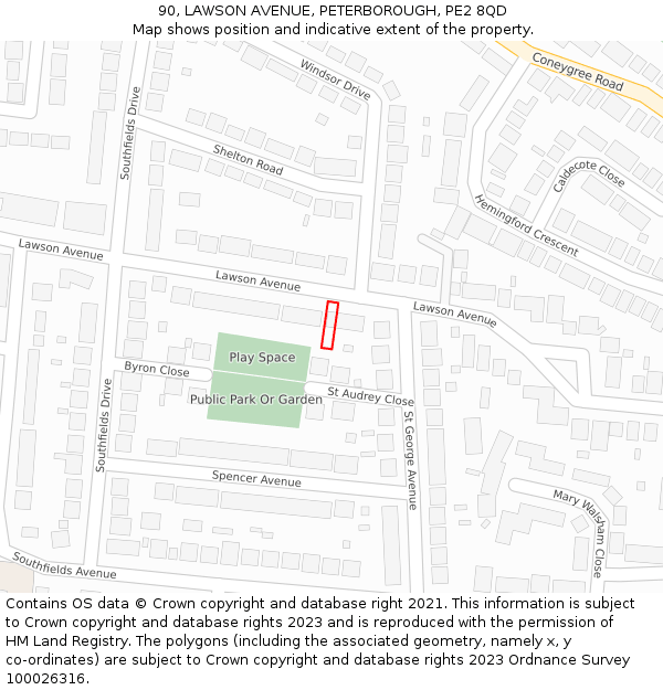 90, LAWSON AVENUE, PETERBOROUGH, PE2 8QD: Location map and indicative extent of plot