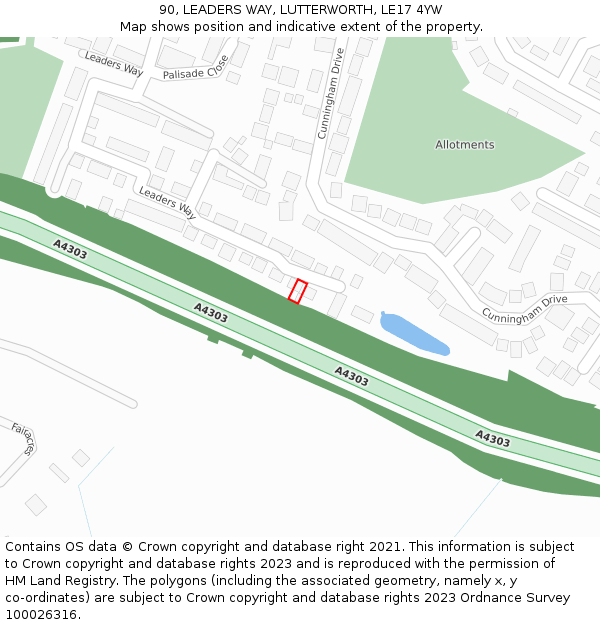 90, LEADERS WAY, LUTTERWORTH, LE17 4YW: Location map and indicative extent of plot