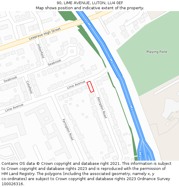 90, LIME AVENUE, LUTON, LU4 0EF: Location map and indicative extent of plot