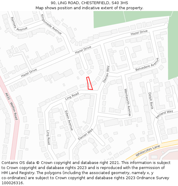 90, LING ROAD, CHESTERFIELD, S40 3HS: Location map and indicative extent of plot