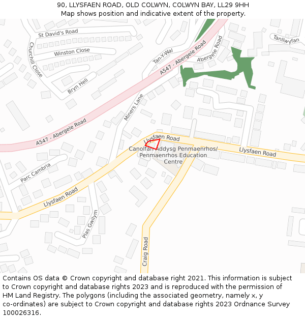90, LLYSFAEN ROAD, OLD COLWYN, COLWYN BAY, LL29 9HH: Location map and indicative extent of plot