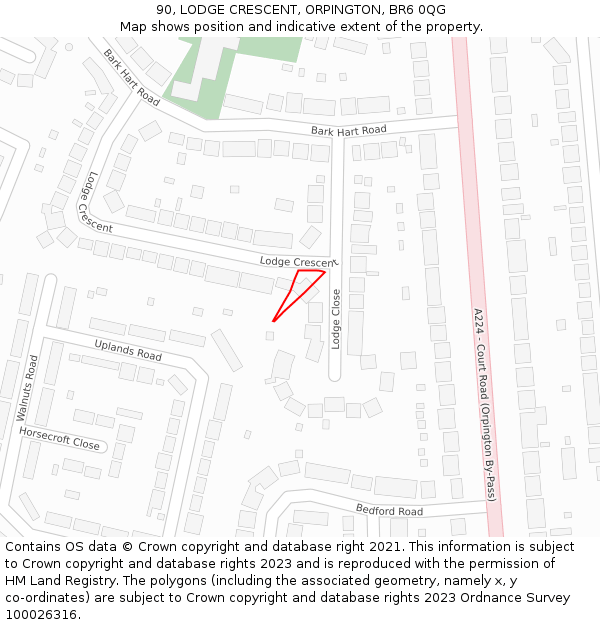 90, LODGE CRESCENT, ORPINGTON, BR6 0QG: Location map and indicative extent of plot