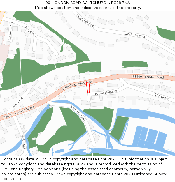 90, LONDON ROAD, WHITCHURCH, RG28 7NA: Location map and indicative extent of plot