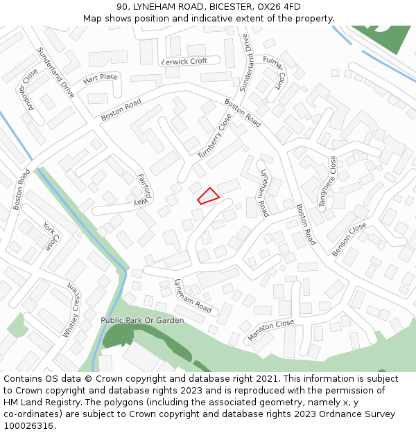 90, LYNEHAM ROAD, BICESTER, OX26 4FD: Location map and indicative extent of plot