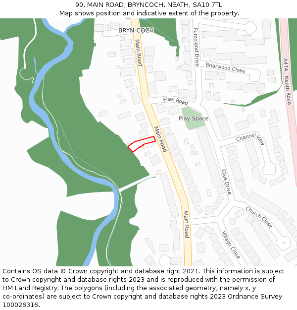 90, MAIN ROAD, BRYNCOCH, NEATH, SA10 7TL: Location map and indicative extent of plot