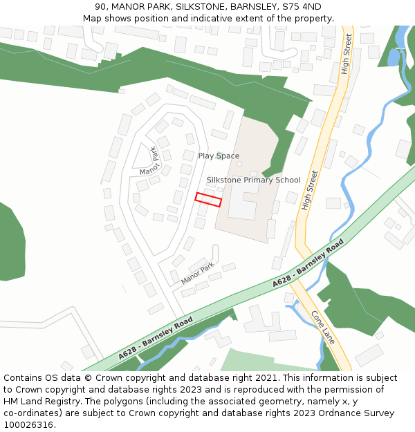 90, MANOR PARK, SILKSTONE, BARNSLEY, S75 4ND: Location map and indicative extent of plot