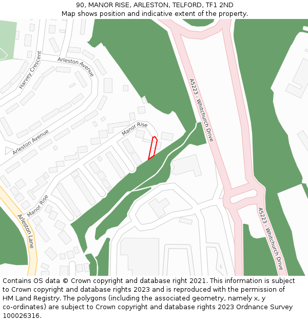 90, MANOR RISE, ARLESTON, TELFORD, TF1 2ND: Location map and indicative extent of plot