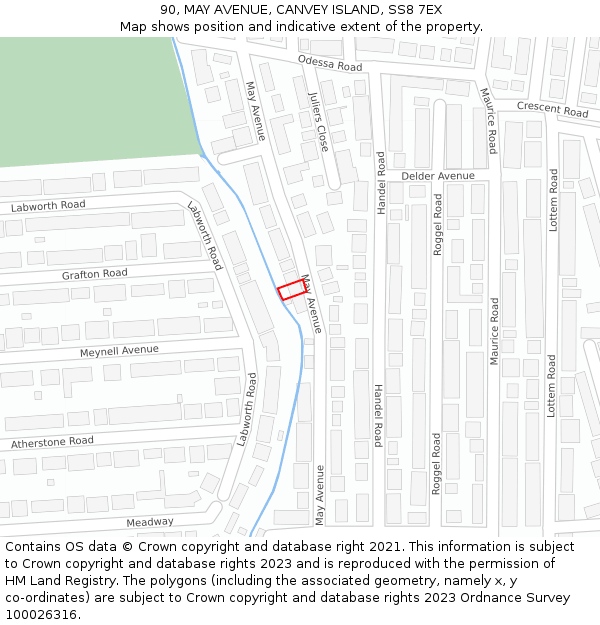 90, MAY AVENUE, CANVEY ISLAND, SS8 7EX: Location map and indicative extent of plot