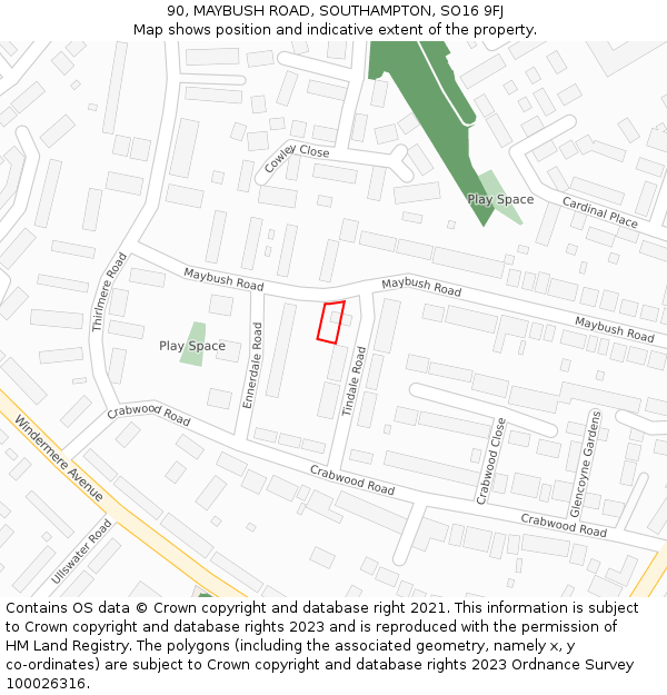 90, MAYBUSH ROAD, SOUTHAMPTON, SO16 9FJ: Location map and indicative extent of plot