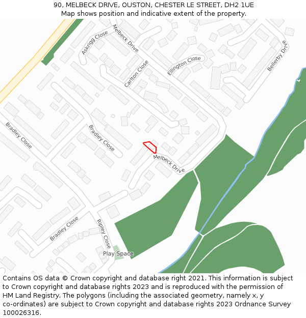 90, MELBECK DRIVE, OUSTON, CHESTER LE STREET, DH2 1UE: Location map and indicative extent of plot