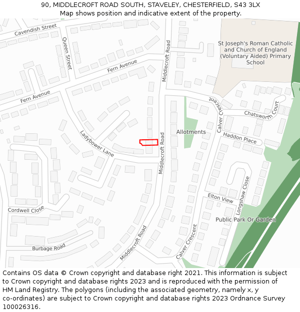90, MIDDLECROFT ROAD SOUTH, STAVELEY, CHESTERFIELD, S43 3LX: Location map and indicative extent of plot