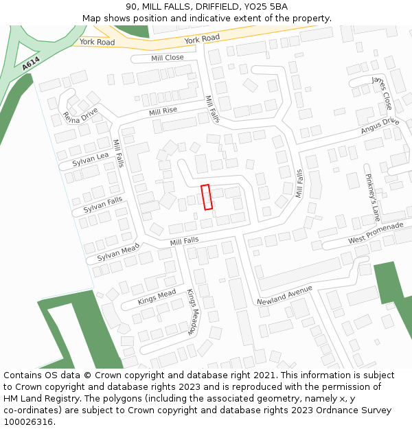 90, MILL FALLS, DRIFFIELD, YO25 5BA: Location map and indicative extent of plot