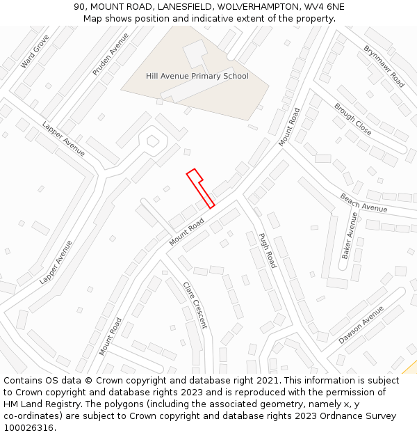 90, MOUNT ROAD, LANESFIELD, WOLVERHAMPTON, WV4 6NE: Location map and indicative extent of plot