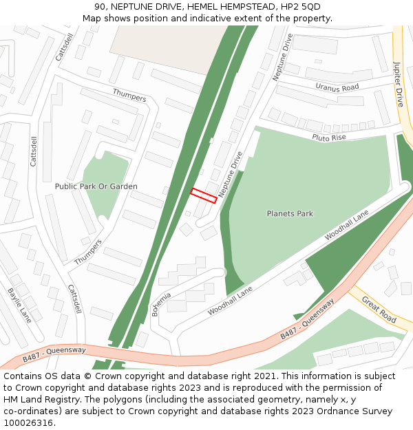90, NEPTUNE DRIVE, HEMEL HEMPSTEAD, HP2 5QD: Location map and indicative extent of plot