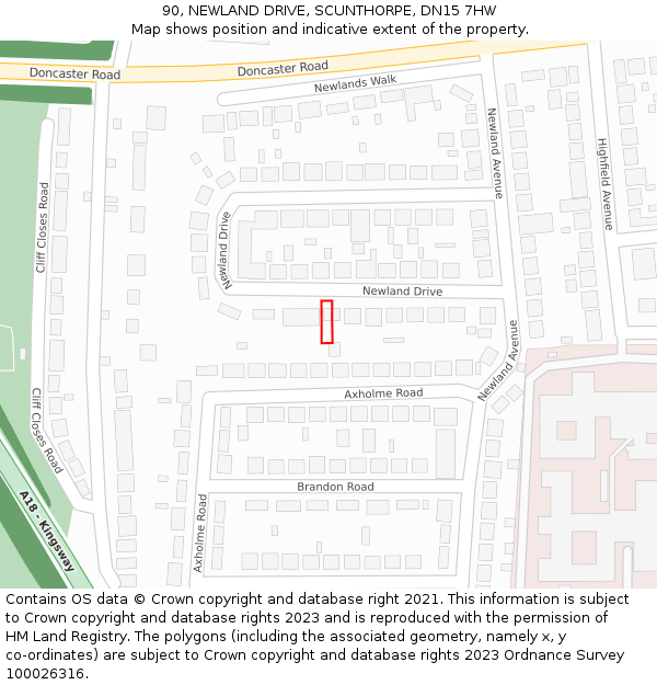 90, NEWLAND DRIVE, SCUNTHORPE, DN15 7HW: Location map and indicative extent of plot