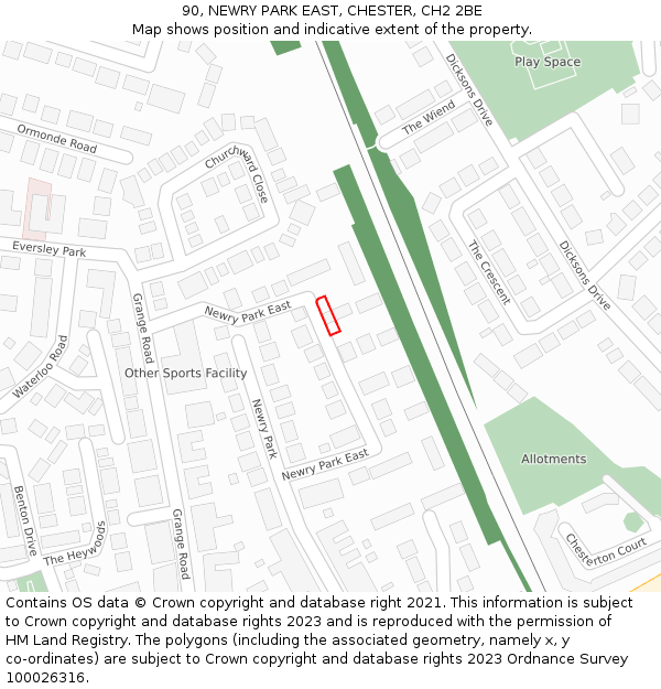 90, NEWRY PARK EAST, CHESTER, CH2 2BE: Location map and indicative extent of plot