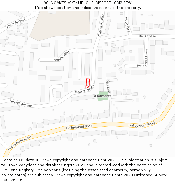 90, NOAKES AVENUE, CHELMSFORD, CM2 8EW: Location map and indicative extent of plot