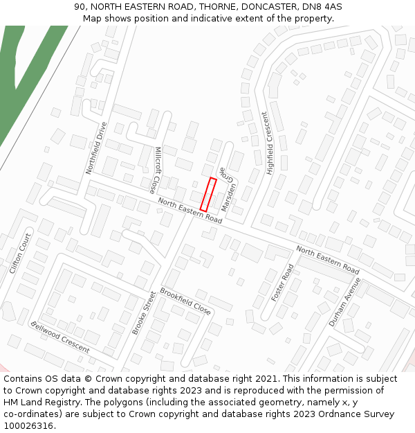 90, NORTH EASTERN ROAD, THORNE, DONCASTER, DN8 4AS: Location map and indicative extent of plot