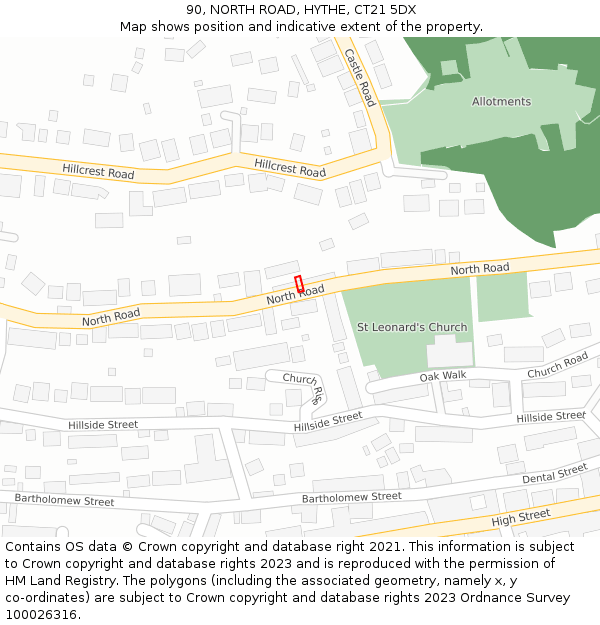 90, NORTH ROAD, HYTHE, CT21 5DX: Location map and indicative extent of plot