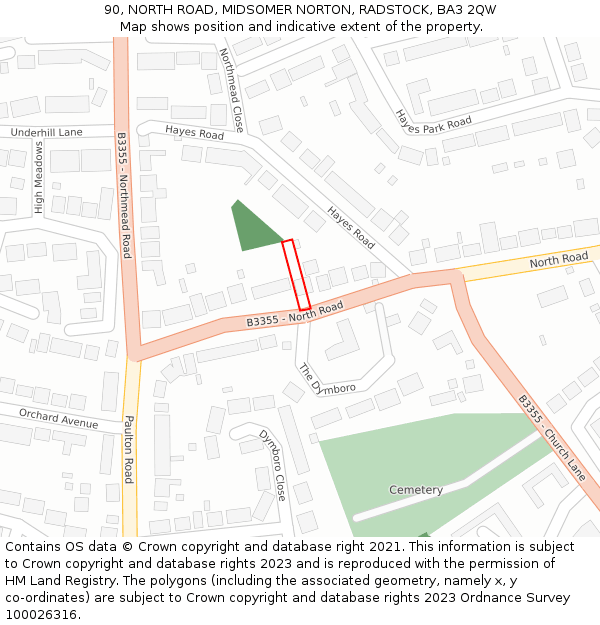 90, NORTH ROAD, MIDSOMER NORTON, RADSTOCK, BA3 2QW: Location map and indicative extent of plot