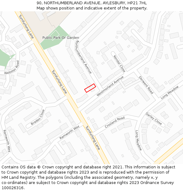 90, NORTHUMBERLAND AVENUE, AYLESBURY, HP21 7HL: Location map and indicative extent of plot