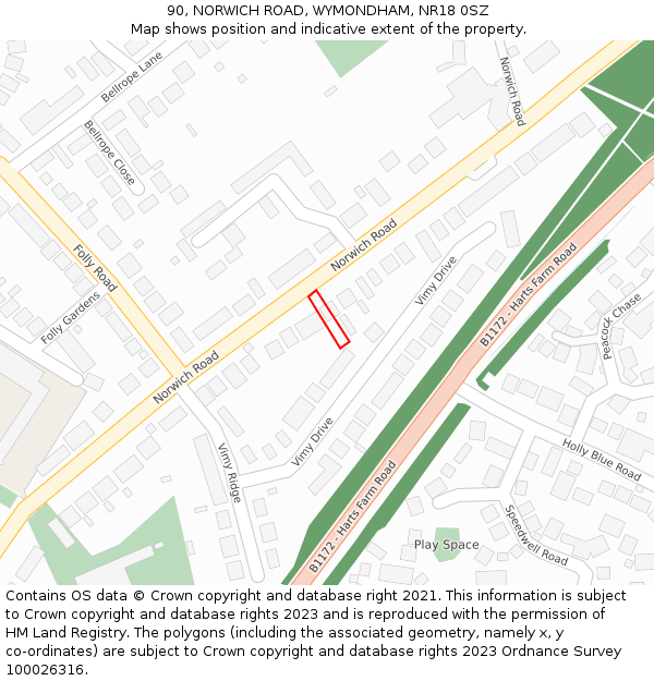 90, NORWICH ROAD, WYMONDHAM, NR18 0SZ: Location map and indicative extent of plot
