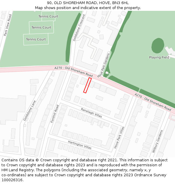 90, OLD SHOREHAM ROAD, HOVE, BN3 6HL: Location map and indicative extent of plot