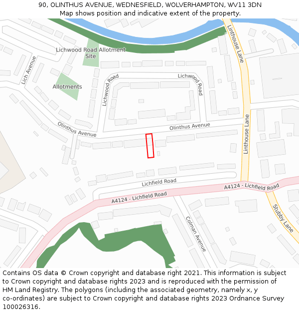90, OLINTHUS AVENUE, WEDNESFIELD, WOLVERHAMPTON, WV11 3DN: Location map and indicative extent of plot