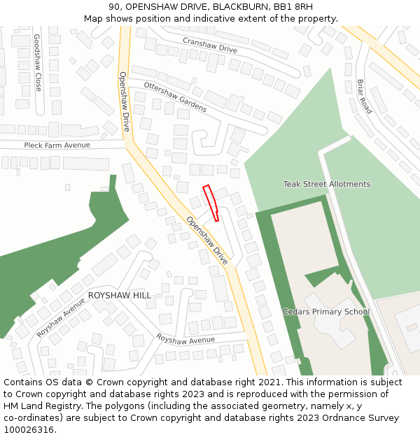 90, OPENSHAW DRIVE, BLACKBURN, BB1 8RH: Location map and indicative extent of plot
