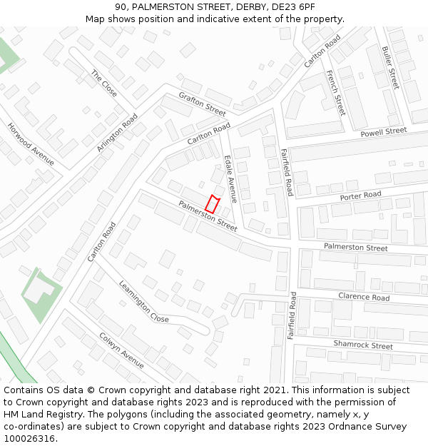 90, PALMERSTON STREET, DERBY, DE23 6PF: Location map and indicative extent of plot