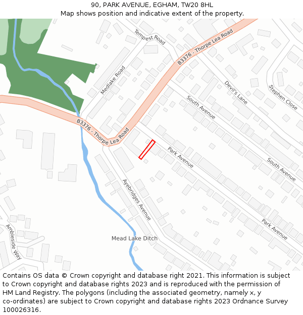 90, PARK AVENUE, EGHAM, TW20 8HL: Location map and indicative extent of plot