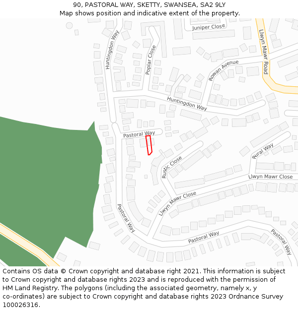 90, PASTORAL WAY, SKETTY, SWANSEA, SA2 9LY: Location map and indicative extent of plot