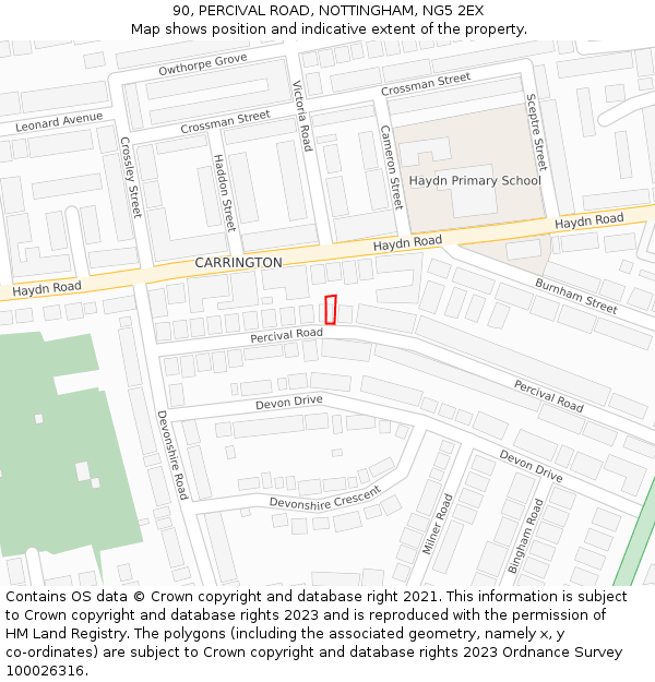 90, PERCIVAL ROAD, NOTTINGHAM, NG5 2EX: Location map and indicative extent of plot