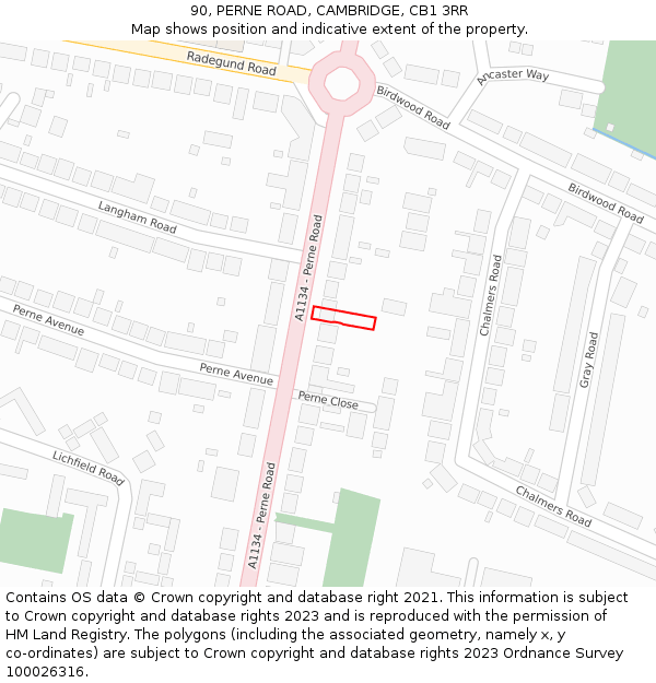 90, PERNE ROAD, CAMBRIDGE, CB1 3RR: Location map and indicative extent of plot