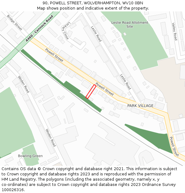 90, POWELL STREET, WOLVERHAMPTON, WV10 0BN: Location map and indicative extent of plot