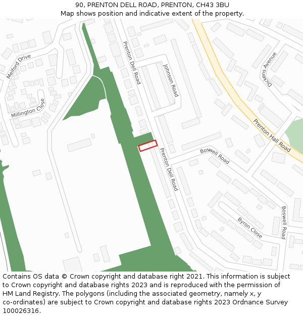 90, PRENTON DELL ROAD, PRENTON, CH43 3BU: Location map and indicative extent of plot