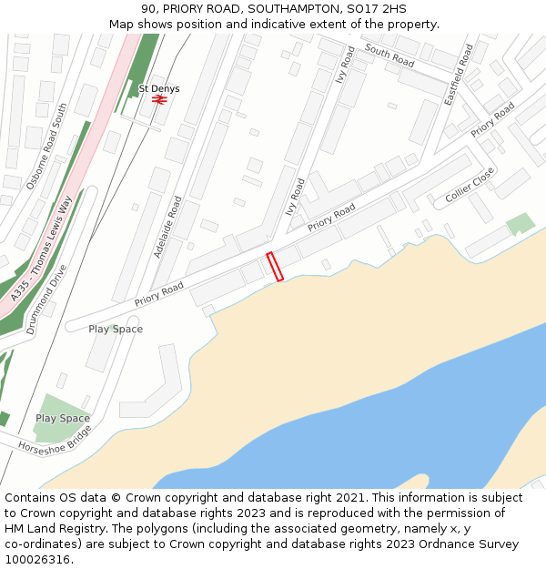 90, PRIORY ROAD, SOUTHAMPTON, SO17 2HS: Location map and indicative extent of plot