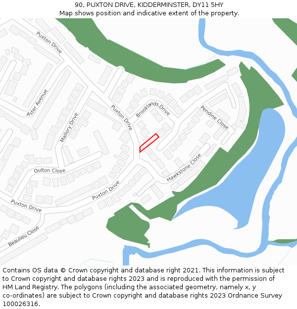 90, PUXTON DRIVE, KIDDERMINSTER, DY11 5HY: Location map and indicative extent of plot