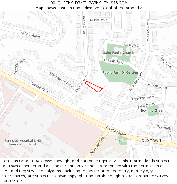 90, QUEENS DRIVE, BARNSLEY, S75 2QA: Location map and indicative extent of plot