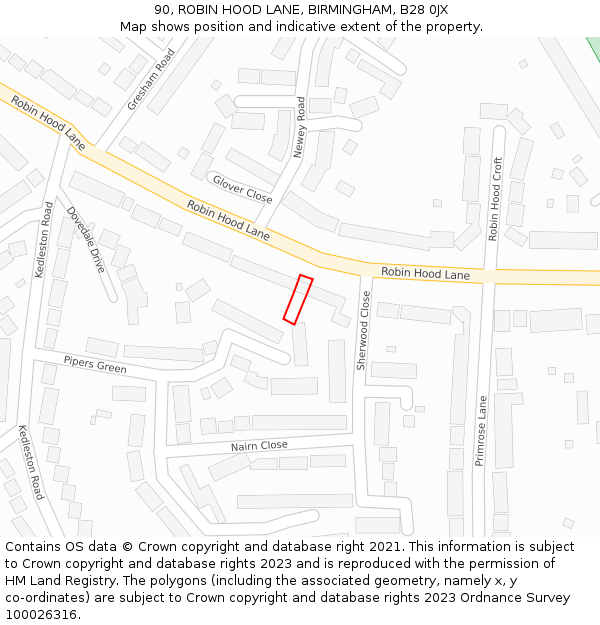 90, ROBIN HOOD LANE, BIRMINGHAM, B28 0JX: Location map and indicative extent of plot