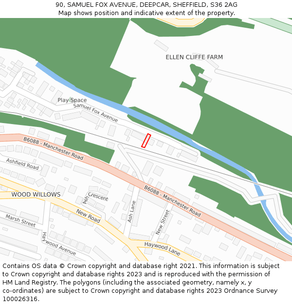 90, SAMUEL FOX AVENUE, DEEPCAR, SHEFFIELD, S36 2AG: Location map and indicative extent of plot