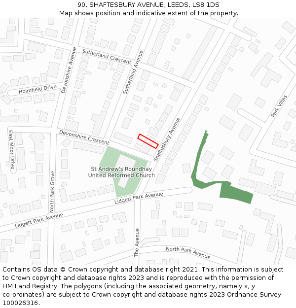 90, SHAFTESBURY AVENUE, LEEDS, LS8 1DS: Location map and indicative extent of plot