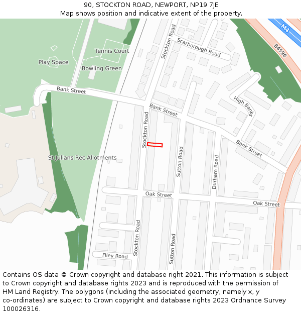 90, STOCKTON ROAD, NEWPORT, NP19 7JE: Location map and indicative extent of plot