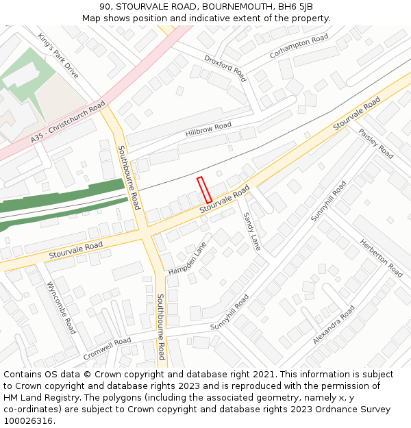 90, STOURVALE ROAD, BOURNEMOUTH, BH6 5JB: Location map and indicative extent of plot