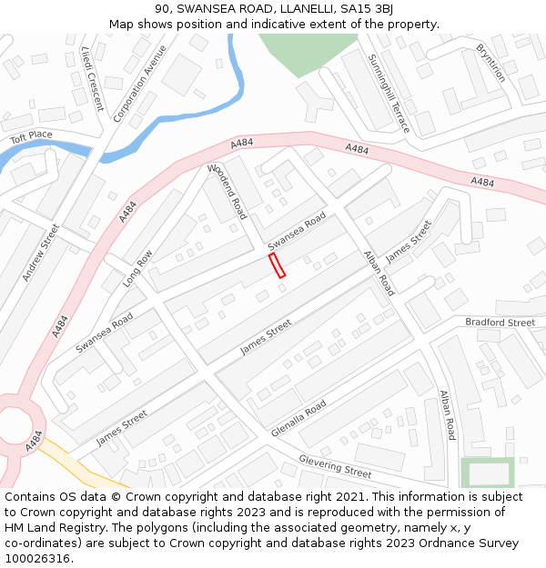 90, SWANSEA ROAD, LLANELLI, SA15 3BJ: Location map and indicative extent of plot