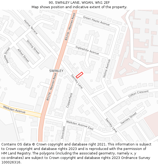 90, SWINLEY LANE, WIGAN, WN1 2EF: Location map and indicative extent of plot