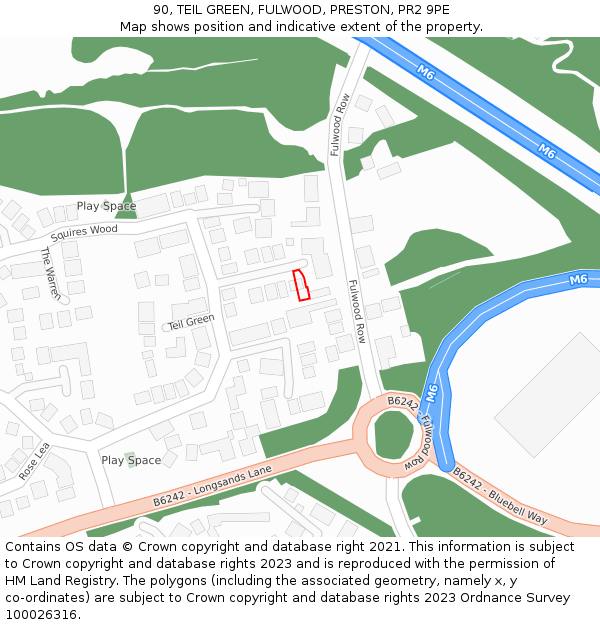 90, TEIL GREEN, FULWOOD, PRESTON, PR2 9PE: Location map and indicative extent of plot
