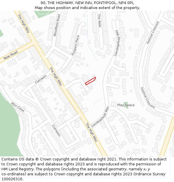 90, THE HIGHWAY, NEW INN, PONTYPOOL, NP4 0PL: Location map and indicative extent of plot