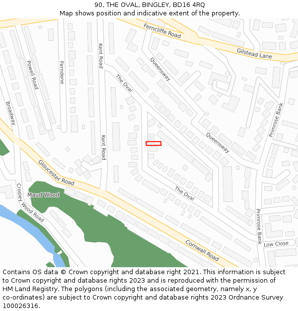 90, THE OVAL, BINGLEY, BD16 4RQ: Location map and indicative extent of plot